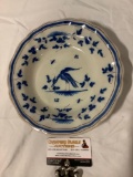 Early Ming Dynasty blue/white plate w/ bird design , approx 9 in.