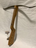 Bob Cat wood crossbow, approx 28 x 29 x 5 in. Strong tension, still fires. Sold as is.