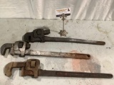 3 pc. lot of large pipe wrenches, approx 25 x 4 in.