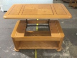 Oak inlay Adjustable height coffee table on wheels 49 long