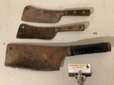 3 pc. lot of vintage cleavers in well worn condition, approx 18 x 4.5 in.