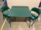 3 pc. lot of SAMSONITE green card table and folding chairs, approx 33 x 33 x 28 in.