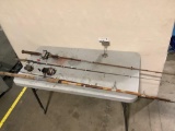 3 pc. Lot of vintage fishing poles with reels, sold as is.
