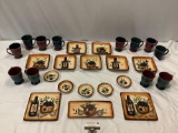 27 pc. lot of Denby - England stoneware mugs, 3 colors & set of Muckleshoot Casino olive design