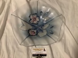 Art glass bowl w/ floral design, approx 13 x 13 x 3 in.