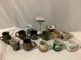 13 pc. lot of ceramic / stoneware coffee mugs , creamer, approx. 4.5 x 4 in.