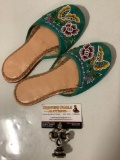 Vintage Ladies beaded slippers with Butterfly and Floral Design, Approx 4 x 9 in. each.