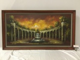 Large vintage framed original canvas painting signed by artist Garrett, approx 52 x 29 in.