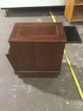 Mahogany table magazine holder with pull out for setting drinks etc.