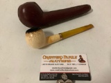 Vintage genuine block meerschaum tobacco smoking pipe w/ Bakelite mouthpiece and case, approx 7 x 2