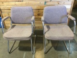 2 pc. lot of vintage Superior Chaircraft chrome frame tweed upholstered office chairs