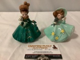 Vintage 2 pc. lot of JOSEF ORIGINALS girls in dresses holding dogs / poodles figurines, approx. 3.5