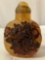 antique Asian tiny resin snuff jar w/ lids, fish designs, approx 2 x 3 in.