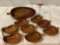 9 pc. lot of teak wood bowls w/ handle, large serving bowl approx. 18 x 12 x 4 in.