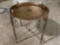 Antique brass tray table w/ etched design approx. 20 x 20 x 20 in.