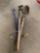 4 pc. lot if yard tools; Garden Claw, wood handle; hoe, claw and shovel.