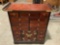 Vintage wood Chinese medicine cabinet w/ 15 drawers and small cabinet, brass details, approx 11 x 25