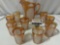 10 pc. set of vintage Imperial carnival glass drink pitcher and tumblers w/ frosted glass country