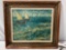 vintage framed original repro canvas oil painting in style of Van Gogh - Fishing Boats At Sea