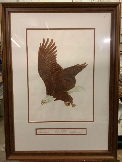 Framed original watercolor art print American Bald Eagle by John A. Ruthven, hand signed, #ed