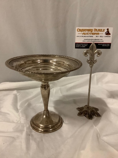 Antique weighted sterling silver pedestal dish, approx 6.5 x 6.5 in.