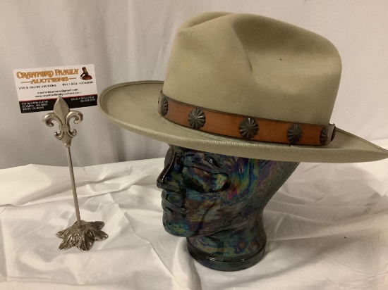 vintage John B Stetson 3X beaver hat, size 7 1/4, approx 12 x 13 x 6 in.