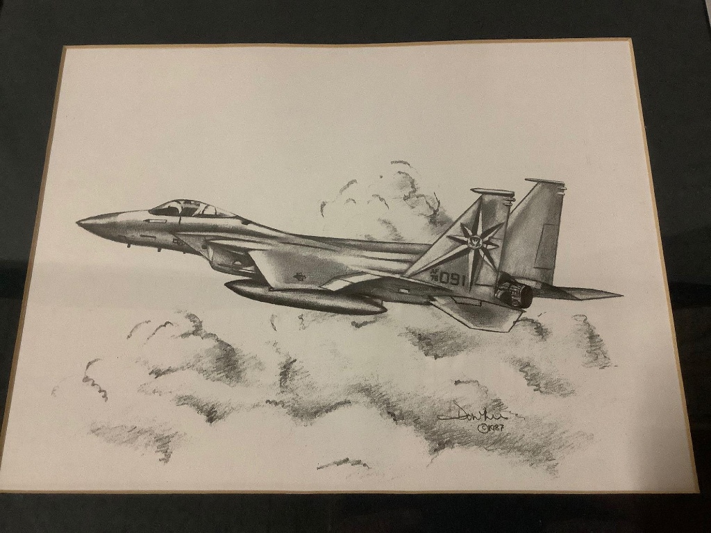 Framed Original Pencil Drawing Of Military Aircraft Jet Fighter Plane,  Signed By Artist, 1987 | Online Auctions | Proxibid