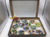 16 x 12 display box fuL of assorted vintage marbles see pics