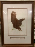 Framed original watercolor art print American Bald Eagle by John A. Ruthven, hand signed, #ed
