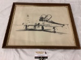 framed 1974 art print of US Air Force military aircraft jet fighter plane by D. Kahler, approx 22 x