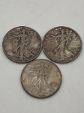 3 silver walking liberty half dollars 1942,43-S, 43-S