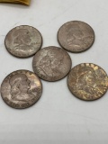5x silver Franklin half dollars 3x 1958-D/ 62-D/63