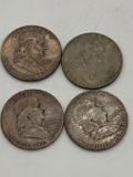 4x silver Franklin half dollars 1949/59/53-D/52-S