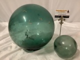 2 pc. lot of vintage blue glass float ball, approx 10 in. largest.