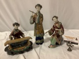 3 pc. set of vintage Chinese ceramic stoneware female musician figurines / sculptures , sold as is.