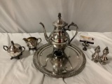 6 pc. vintage FB Rogers silver plate tea set, approx 12 in.