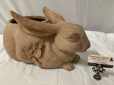 large antique terra-cotta bunny rabbit planter, made in Italy, shows damage, see pics.