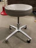 MIDMARK medical products operators chair, rolling chrome stool, approx 18 x 23 in.