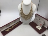 Beautiful Camrose and Kross simulated emerald and Diamond bib necklace and bracelet JBK collection