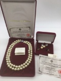 Stunning Camrose and Kross classic double stand Faux Pearl necklace w/ 3 sets of earrings