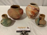 4 pc. lot of vintage Native American Nemadji Indian Pottery vases handmade from native clay