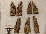 7 pc. antique Asian wood carved trim pieces, approx 9 x 2.5 in.