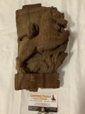 Antique wood carved Guardian Lion (Foo Dog) sculpture art wall hanging piece