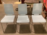 3 pc. lot of vintage grey painted wood chairs w/ chrome legs, approx 16 x 17 x 34 in.