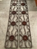 2 pc. lot of vintage metal iron gate pieces w/ sun design, approx 12 x 72 in.