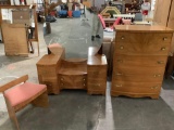 3 pc. mid-century art deco Starline by L.A. Period Furniture Los Angeles dresser, vanity w/ mirror,