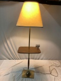 Vintage parlor lamp w/ table surface and shade, tested/working, approx 17 x 15 x 57 in.