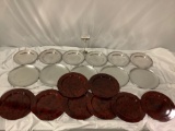 11 pc. lot of charger plates; tortoise shell, silver painted, silver plate, approx 12 in.
