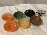 6 pc. lot of antique stone / jade bowls, approx. 4.5 x 2 in.