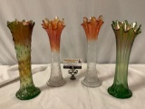 4 pc. lot of vintage art glass vases, approx 4 x 11 in.